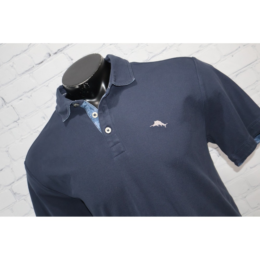 Tommy Bahama Polo Hawaiian Mens Large Blue IslandZone Cotton Polyester Blend